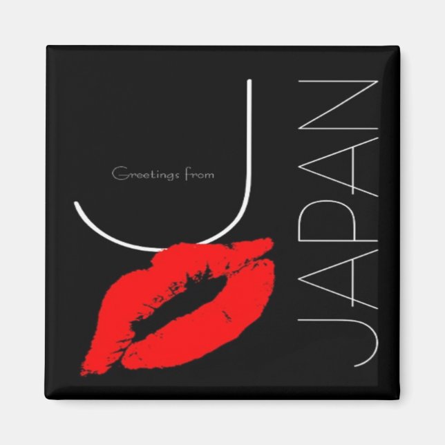 Aimant Salutations du Japon Rouge Lipstick Kiss noir (Devant)