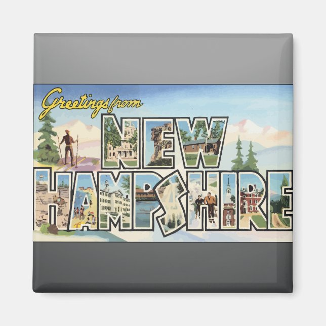 Aimant Salutations Du New Hampshire, Vintage (Devant)
