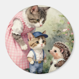 Aimant Salutations du premier jour -  Chat et hérisson