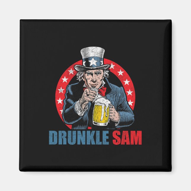 Aimant Sam ivre Drôle 4 juillet Oncle Sam Bière Usa D (Devant)