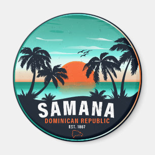 Aimant Samaná Beach Dominicaine Retro Sunset Souvenir 60s