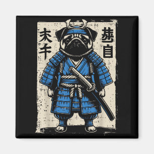 Aimant Samouraï Pug Chien Drôle Guerrier Japonais Art Hom