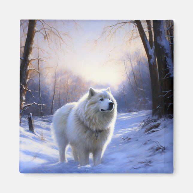 Aimant Samoyed Qu'il neige Noël (Devant)