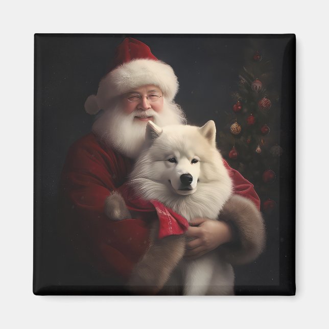 Aimant Samoyède avec le Père Noël Festif Noël (Devant)