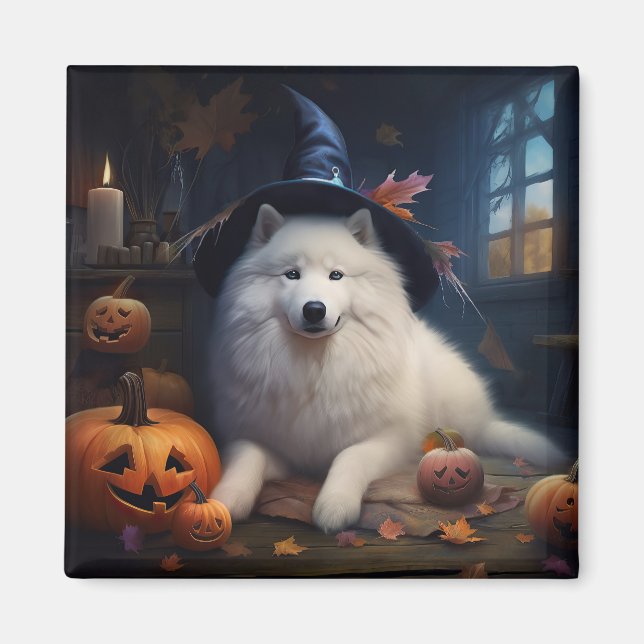 Aimant Samoyèdes Citrouilles Halloween Épouvantable (Devant)