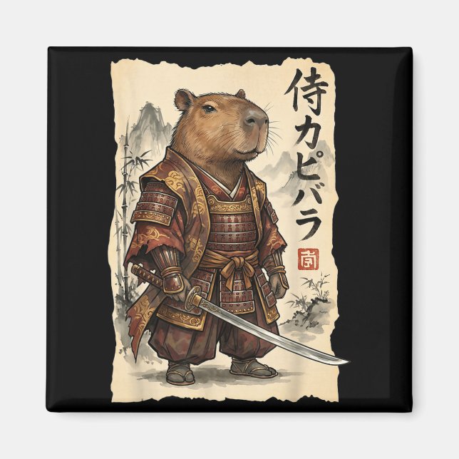Aimant Samurai Capybara Japanese Art Vintage Graphic Funn (Devant)