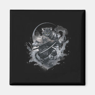 Aimant Samurai Chat Anime Japonais Ninja Guerrier Aesthét