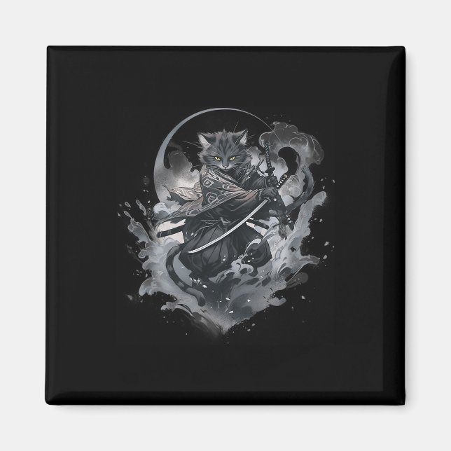 Aimant Samurai Chat Anime Japonais Ninja Guerrier Aesthét (Devant)