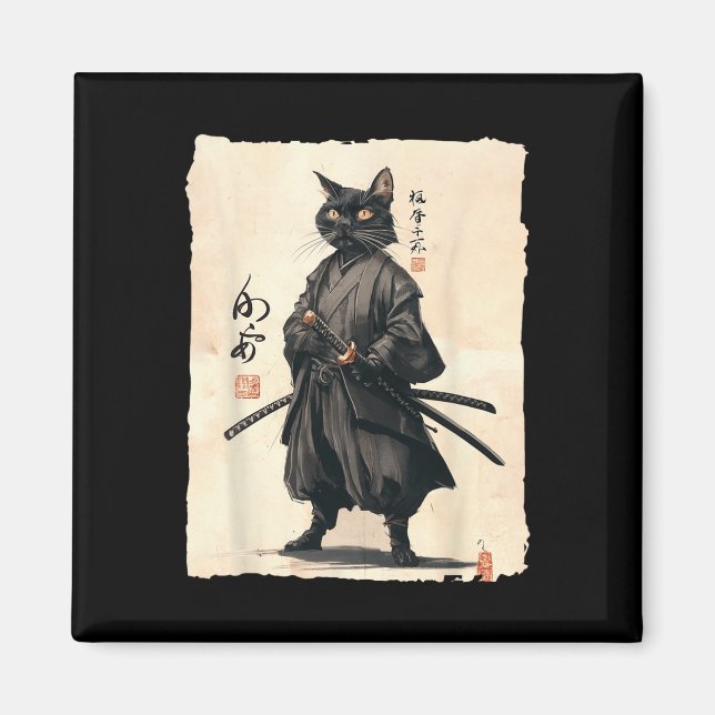 Aimant Samurai Chat Japonais Anime Amoureux des chats Drô (Devant)