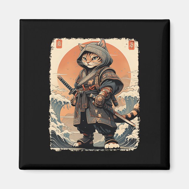 Aimant Samurai Chat Katana Full Gear Warrior Fighor Japan (Devant)