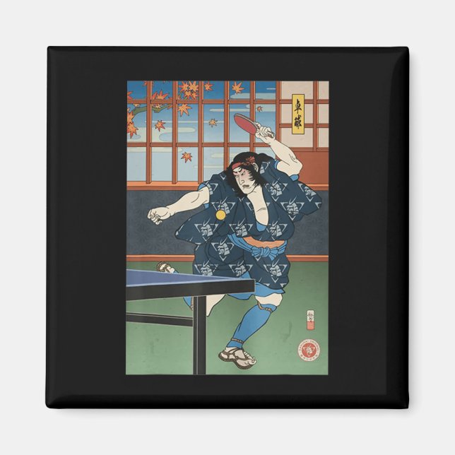 Aimant Samurai Jouer Table Tennis Ping Pong Ukiyoe (Devant)