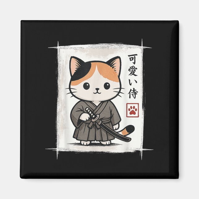 Aimant Samurai Kitten Japonais Anime Kawaii Drôle Chat Ho (Devant)