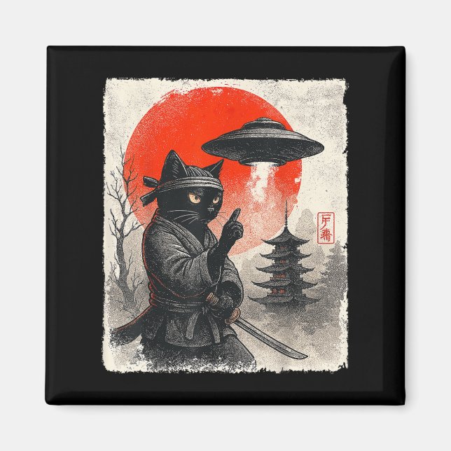 Aimant Samurai Ninja Chat Guerrier Ufo Cadeaux Anime Japo (Devant)
