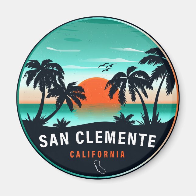 Aimant San Clemente California Retro Sunset Souvenirs 80s (Devant)