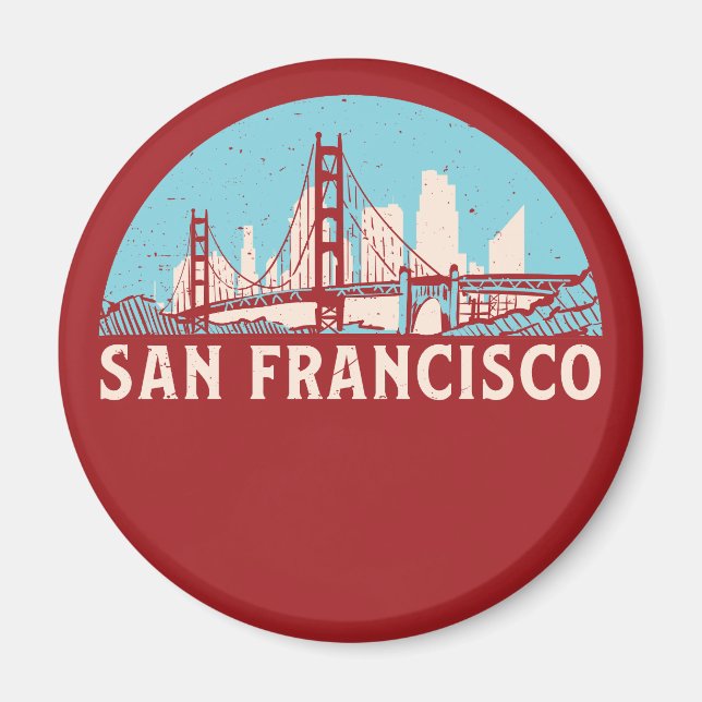 Aimant San Francisco Retro City Skyline Vintage Cityscape (Devant)