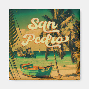 Aimant San Pedro Belize Palmiers Vintages Souvenirs