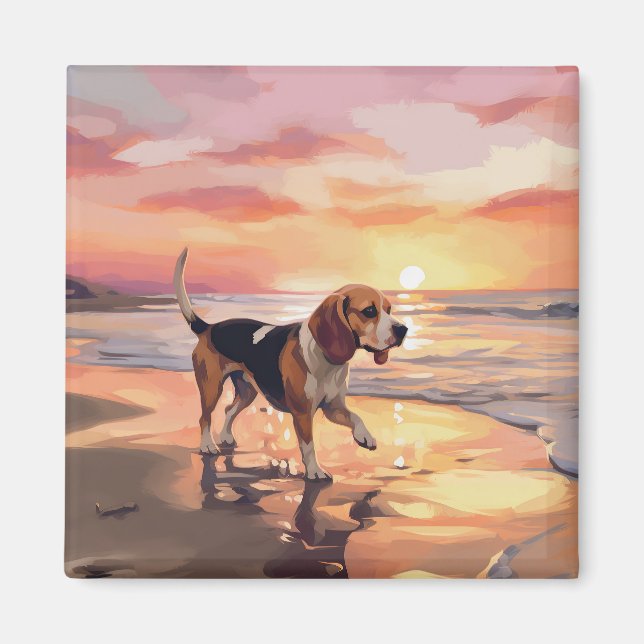 Aimant Sandy Paws Chien Beagle sur le coucher du soleil d (Devant)