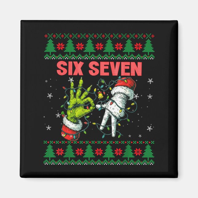 Aimant Santa 67 Christmas Ugly Sweater Fingers Six Seven  (Devant)