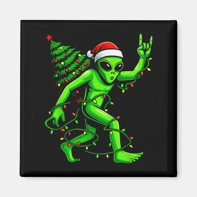 Aimant Santa Alien Christmas Tree Xmas Lights Funny Ufo  (Devant)