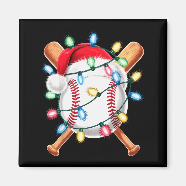 Aimant Santa Baseball Player Santa Hat Men Boys Christmas (Devant)