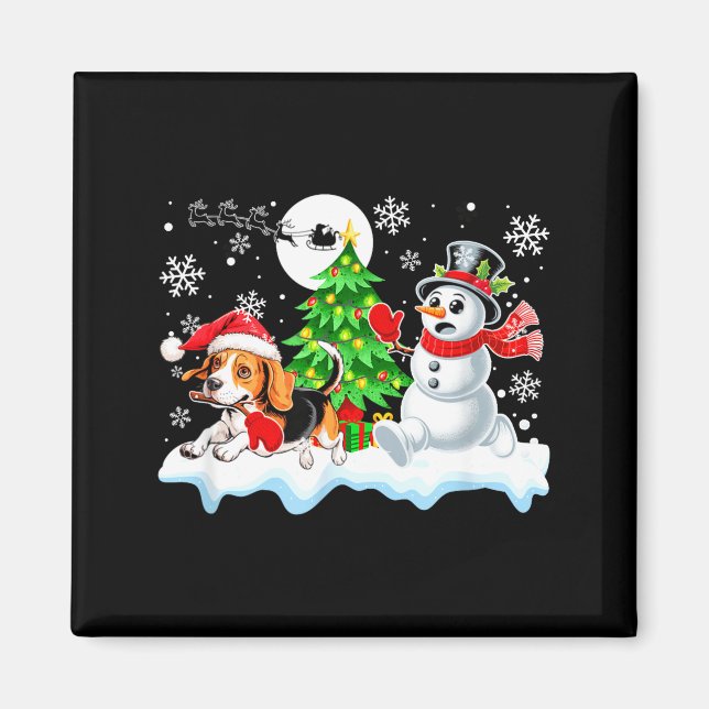 Aimant Santa Beagle Snowman Running Friends Christmas Own (Devant)