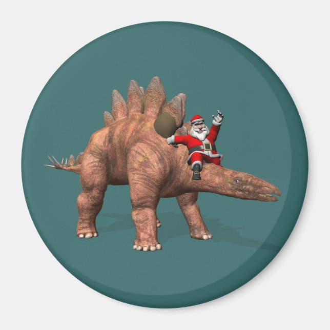 Aimant Santa Claus À cheval Sur Stegosaurus (Devant)