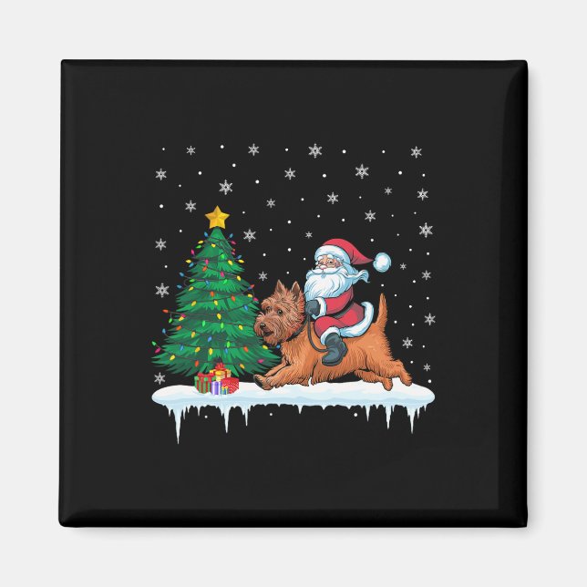 Aimant Santa Claus équitation Cairn Terrier Chiens Garçon (Devant)