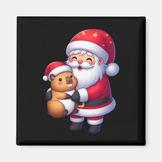 Aimant Santa Claus Hugs Capybara Funny Christmas Matching (Devant)