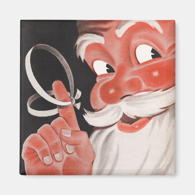 Aimant Santa Claus vintage avec cordon de rappel sur doig (Devant)