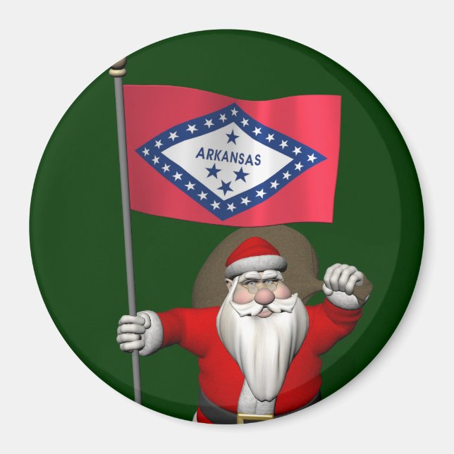 Aimant Santa Claus With Ensign Of Arkansas (Devant)