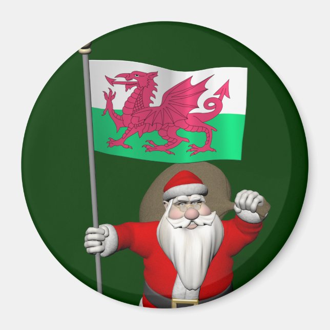 Aimant Santa Claus With Ensign Of Wales (Devant)