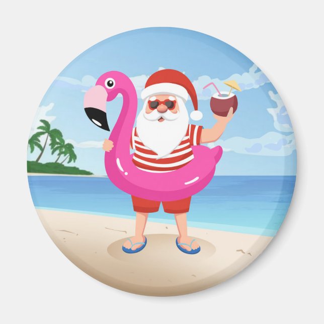 Aimant Santa Claus with flamingo (Devant)