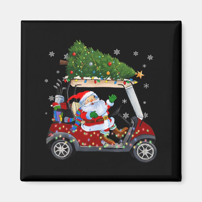 Aimant Santa Golf Cart Christmas Tree Lights Xmas Golfer  (Devant)