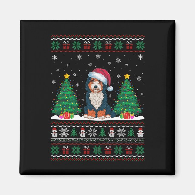 Aimant Santa Hat Bernedoodle Chien Noël Lumières Arbre de (Devant)