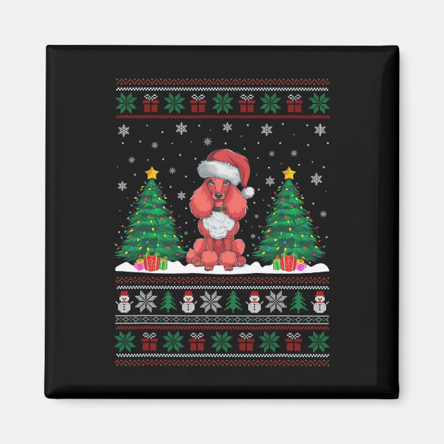 Aimant Santa Hat Chien de caniche de Noël Lumières Arbre  (Devant)