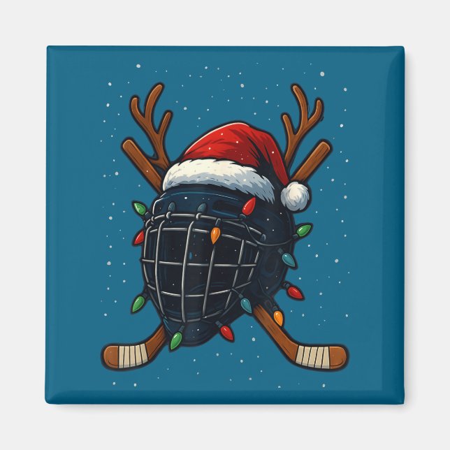 Aimant Santa Hat Christmas Ice Hockey Helmet Player Reind (Devant)