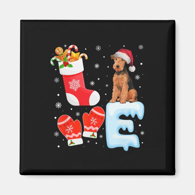 Aimant Santa Hat Xmas Stocking Holiday Airedale Terrier D (Devant)