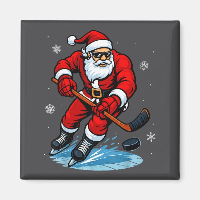 Aimant Santa Playing Ice Hockey Xmas Funny Christmas Hock (Devant)