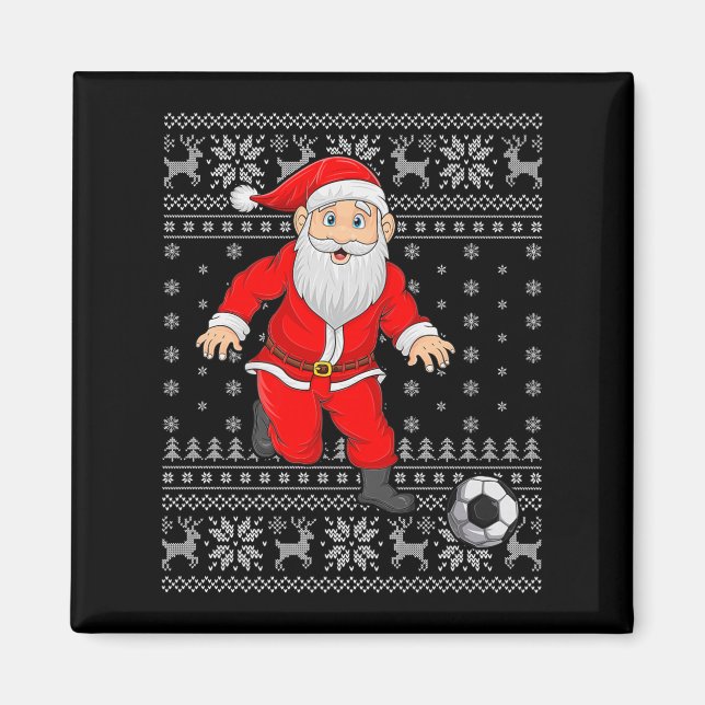 Aimant Santa Playing Soccer Football Ugly Christmas Sweat (Devant)
