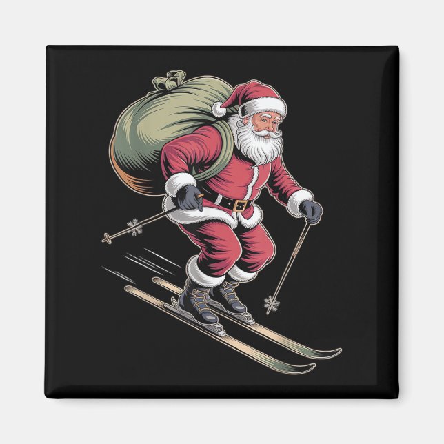 Aimant Santa Skiing Down Snowy Slopes  (Devant)