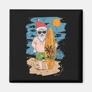 Aimant Santa surfant sur la plage drôle été Hawaii Noël