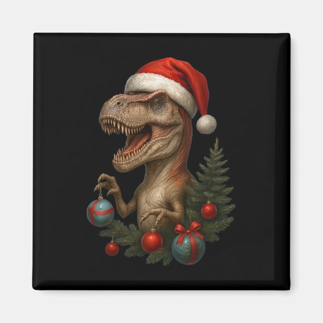 Aimant Santa T-rex Noël Dinosaure drôle de vacances  (Devant)