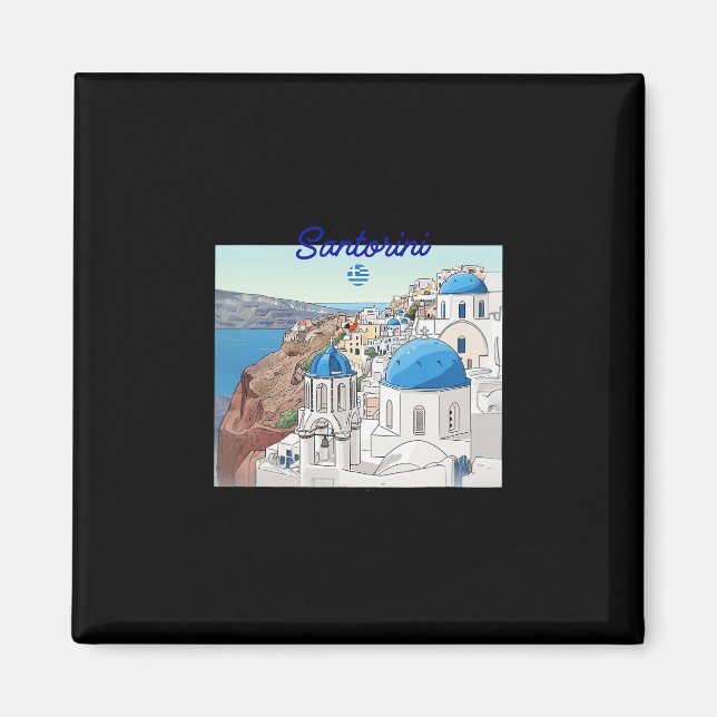Aimant Santorin Grèce Drapeau Grec Vacances Art Dôme Bleu (Devant)