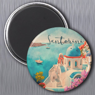Aimant Santorin Grèce Ile Aquarelle Voyage Souvenir