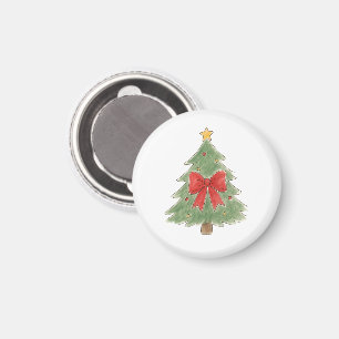 Aimant Sapin de Noël avec Nœud Rouge et Ornements Dorés