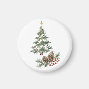 Aimant Sapin de Noël avec pommes de pin et baies rouges E