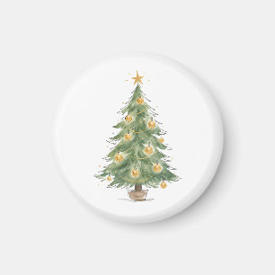 Aimant Sapin de Noël élégant avec ornements d'eau dorés