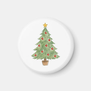 Aimant Sapin de Noël en pot avec ornements rouges 