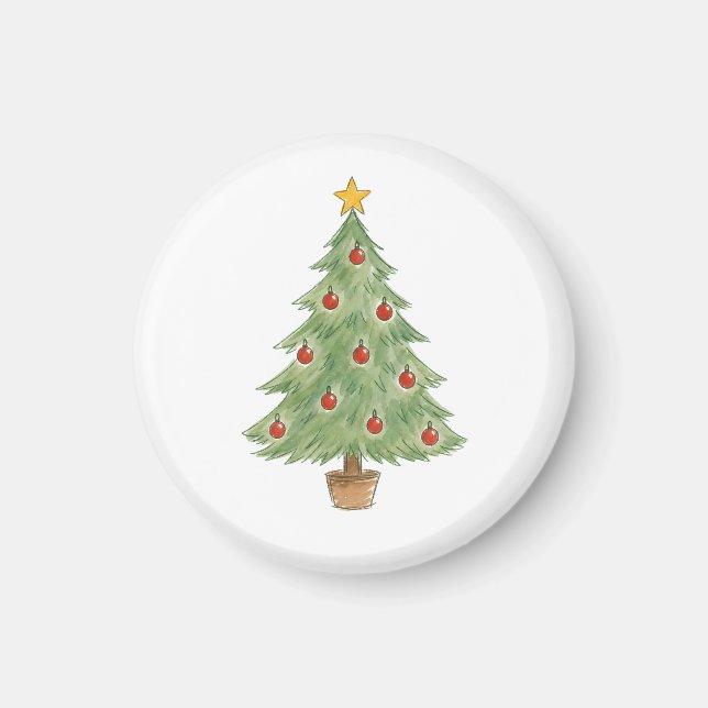 Aimant Sapin de Noël en pot avec ornements rouges  (Devant)