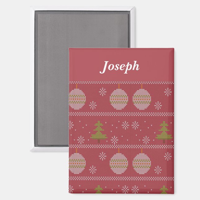 Aimant sapin de Noël et ornement tissé rouge (Recto/Verso)